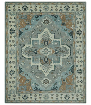 Traditional Heriz Gray and Ivory 7x9 and 8x10 Floral Hand Knotted wool Area Rug