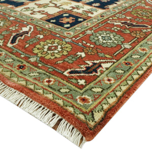Traditional Heriz Rust, Ivory and Blue 8x10 fine Hand Knotted wool area rug