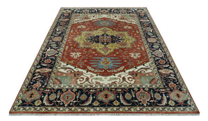 Traditional Heriz Rust and Blue Fine Hand Knotted 9x12 wool area rug