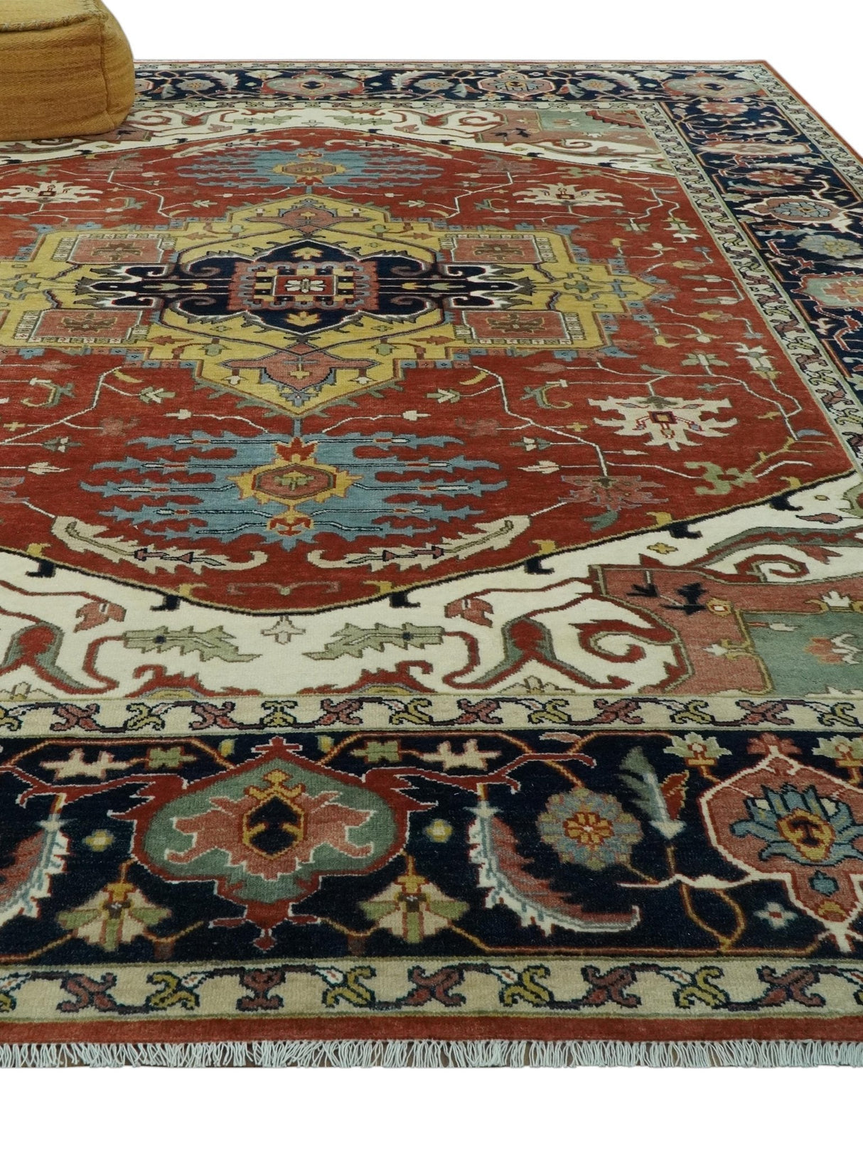 Traditional Heriz Rust and Blue Fine Hand Knotted 9x12 wool area rug