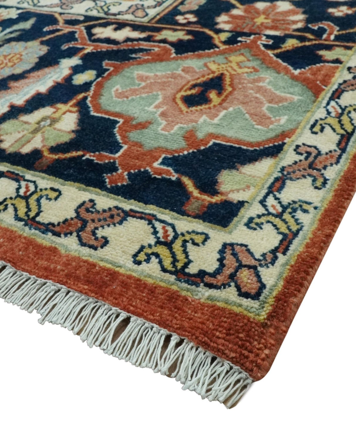 Traditional Heriz Rust and Blue Fine Hand Knotted 9x12 wool area rug