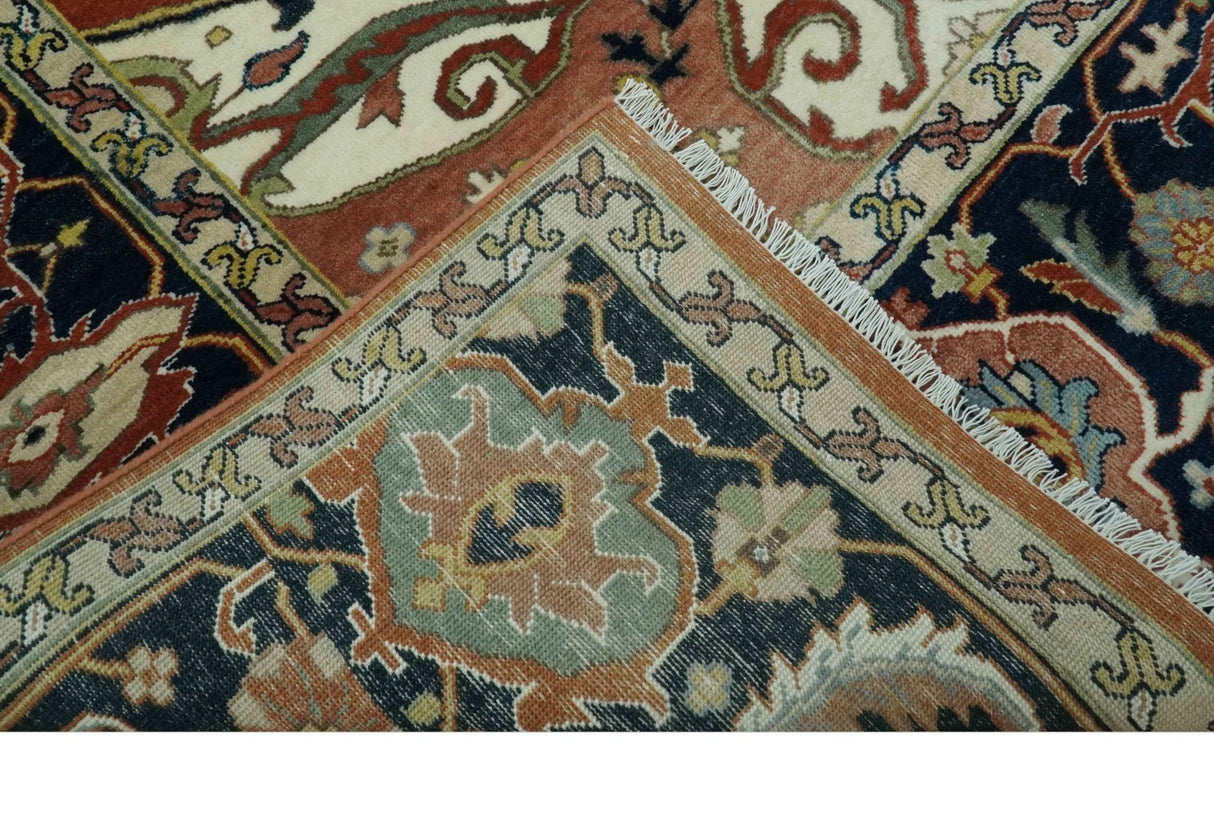 Traditional Heriz Rust and Blue Fine Hand Knotted 9x12 wool area rug