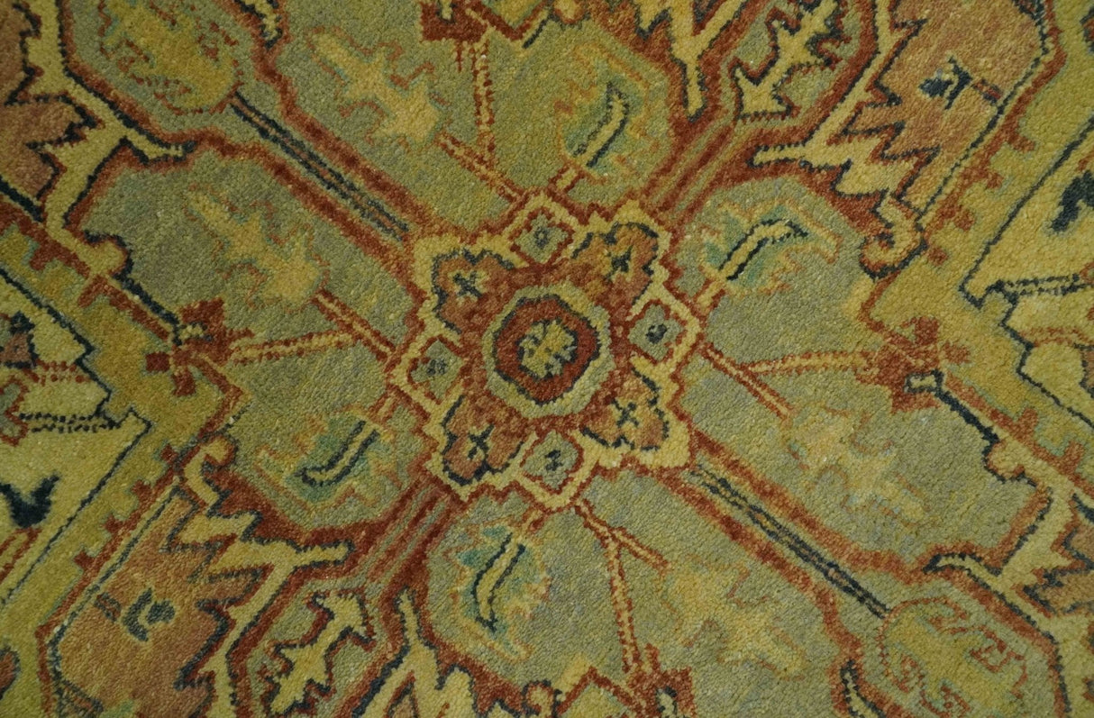 Traditional Heriz Vintage Style Fine Hand Knotted Gold, Blue and Rust Wool area Rug