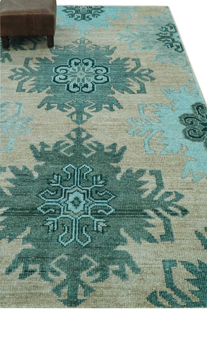 Traditional Large Design 5x8 Beige, Teal and Aqua Hand knotted wool area rug