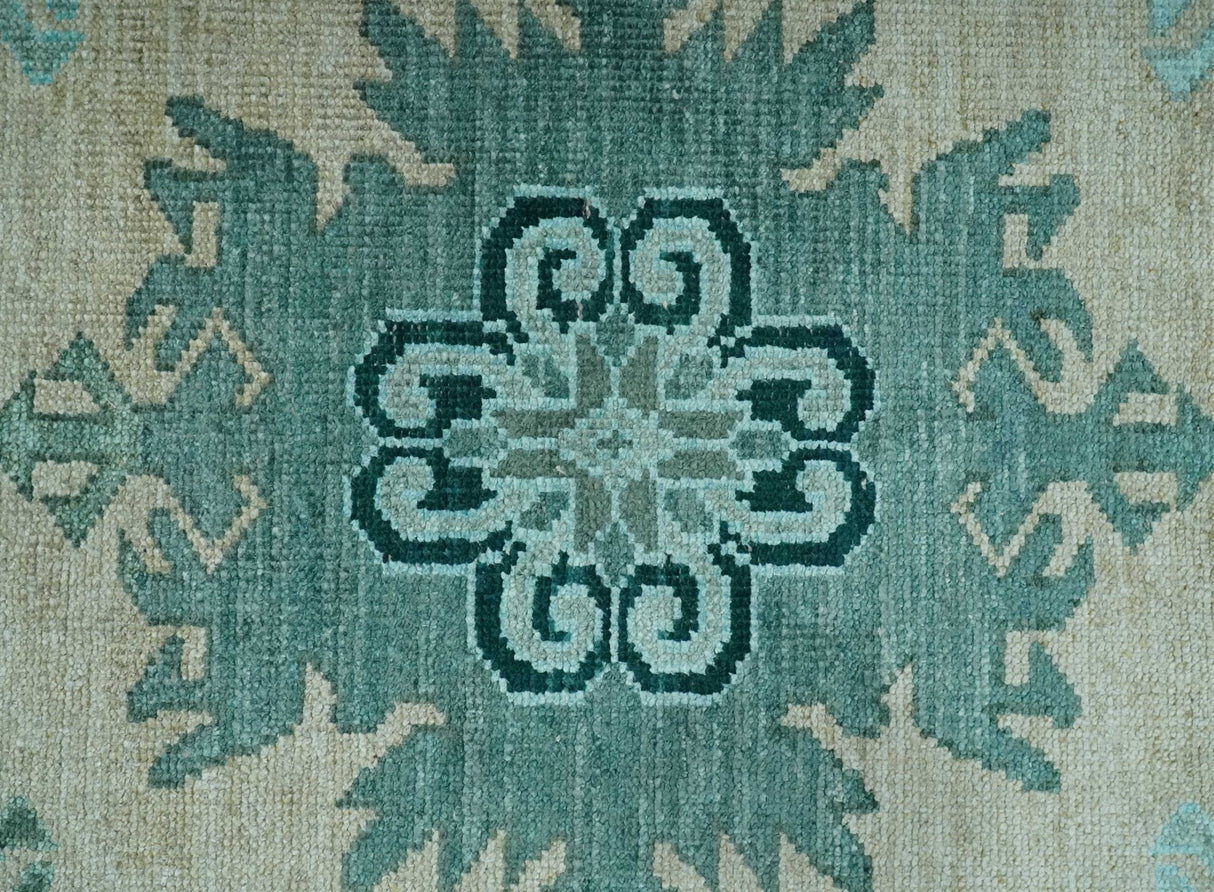 Traditional Large Design 5x8 Beige, Teal and Aqua Hand knotted wool area rug