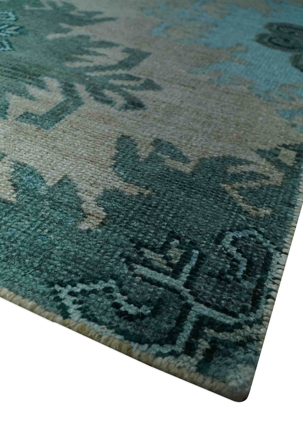 Traditional Large Design 5x8 Beige, Teal and Aqua Hand knotted wool area rug