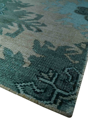 Traditional Large Design 5x8 Beige, Teal and Aqua Hand knotted wool area rug