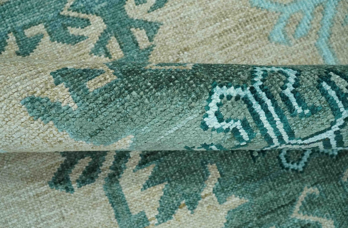 Traditional Large Design 5x8 Beige, Teal and Aqua Hand knotted wool area rug