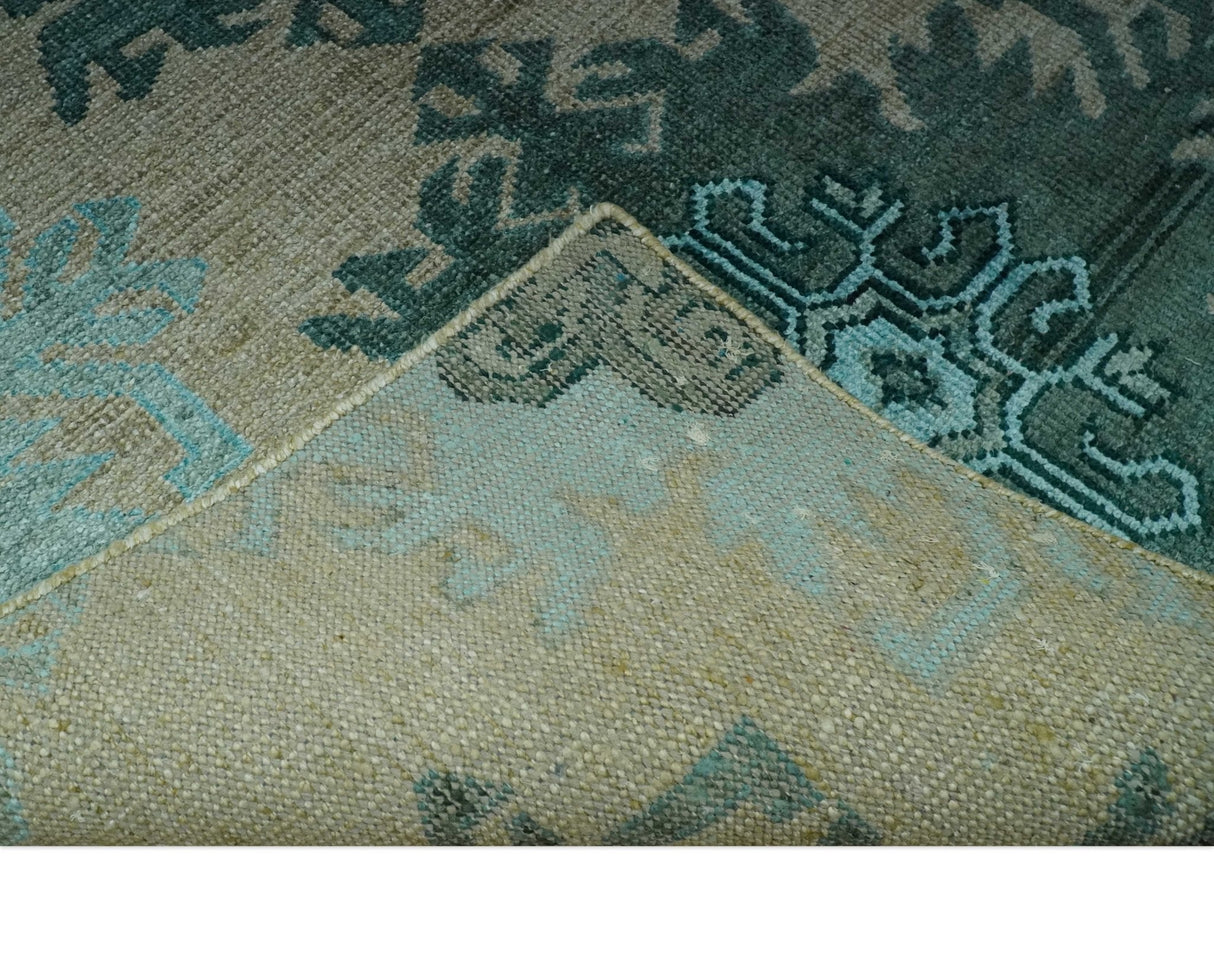 Traditional Large Design 5x8 Beige, Teal and Aqua Hand knotted wool area rug