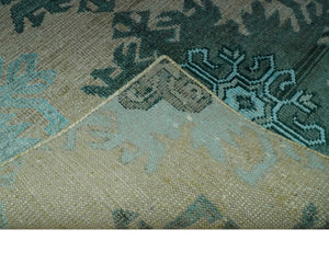 Traditional Large Design 5x8 Beige, Teal and Aqua Hand knotted wool area rug