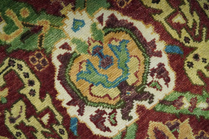 Traditional Large Design Maroon and Green Hand Knotted 8x10 wool area rug
