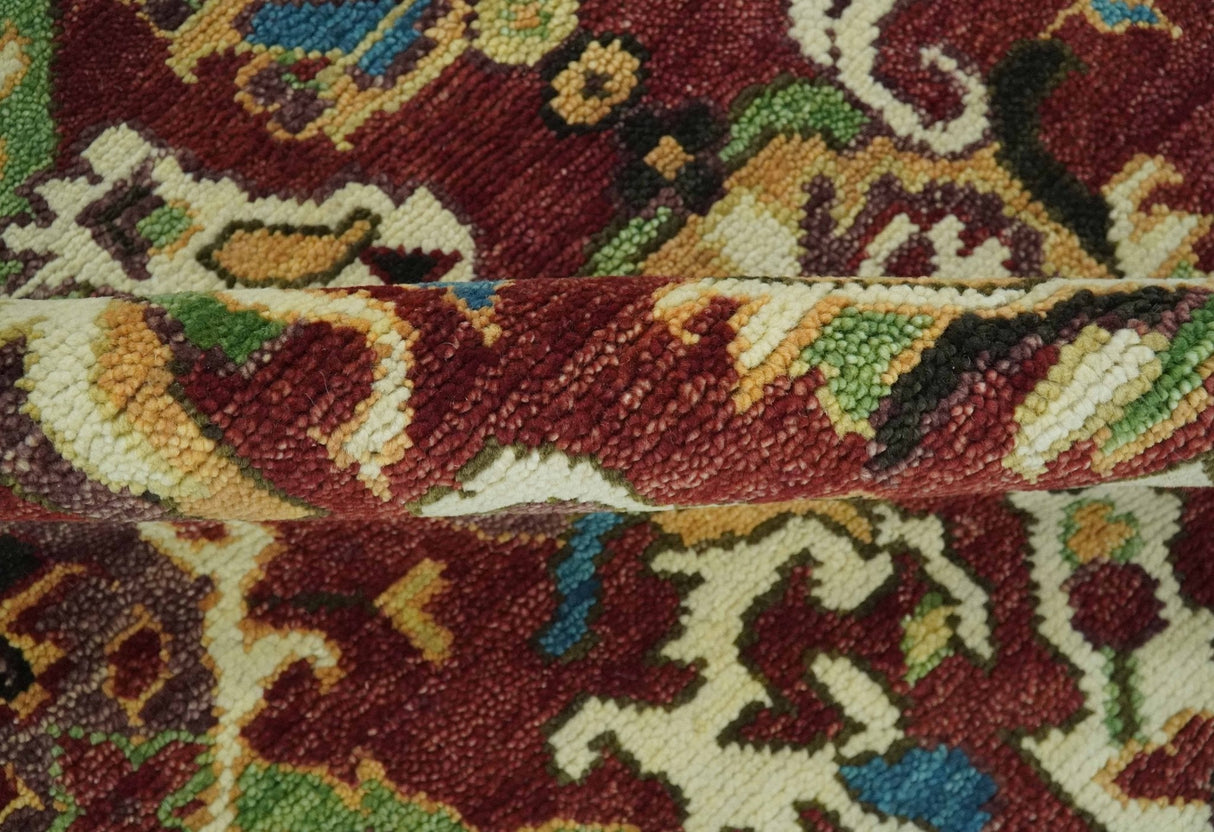 Traditional Large Design Maroon and Green Hand Knotted 8x10 wool area rug