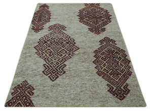 Traditional Large design 5x8 Olive, Silver and Brown Hand knotted wool area rug