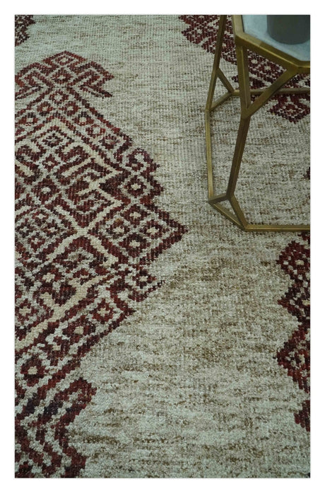 Traditional Large design 5x8 Olive, Silver and Brown Hand knotted wool area rug