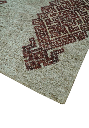 Traditional Large design 5x8 Olive, Silver and Brown Hand knotted wool area rug