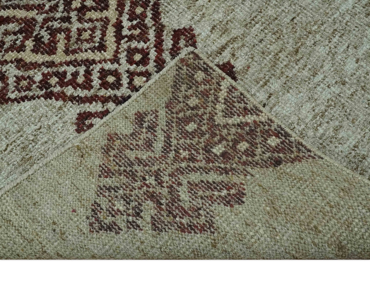 Traditional Large design 5x8 Olive, Silver and Brown Hand knotted wool area rug