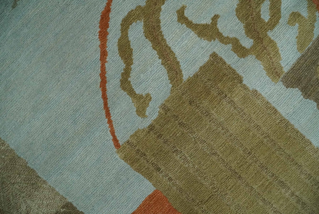 Traditional Leaf Hand woven Olive, Green and Aqua Indoor wool Area Rug