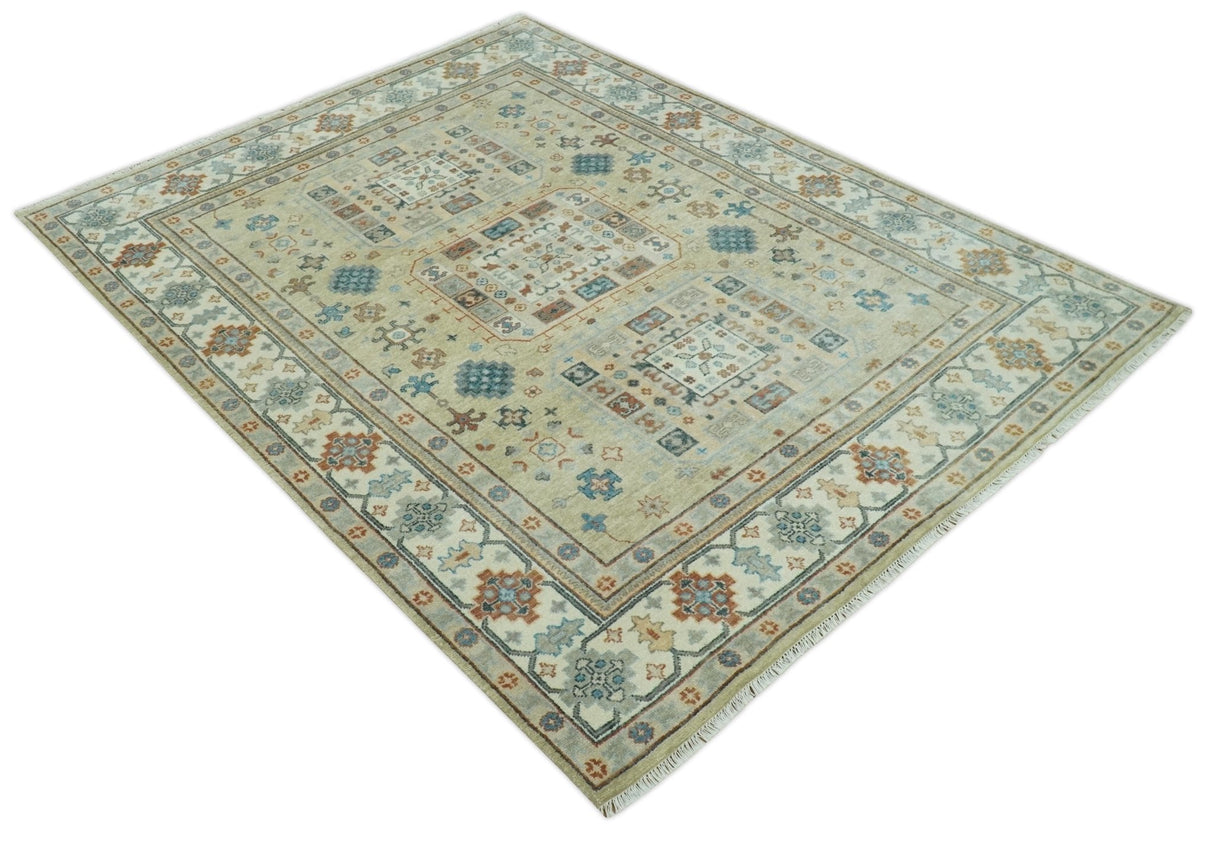 Traditional Mamluk Design Beige and Ivory Hand Knotted 8x10 wool area rug
