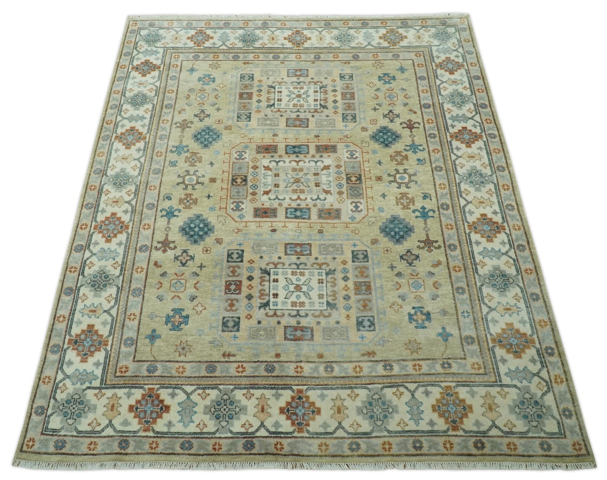 Traditional Mamluk Design Beige and Ivory Hand Knotted 8x10 wool area rug