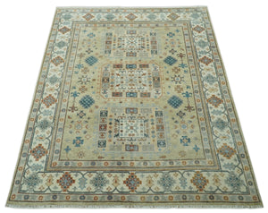 Traditional Mamluk Design Beige and Ivory Hand Knotted 8x10 wool area rug