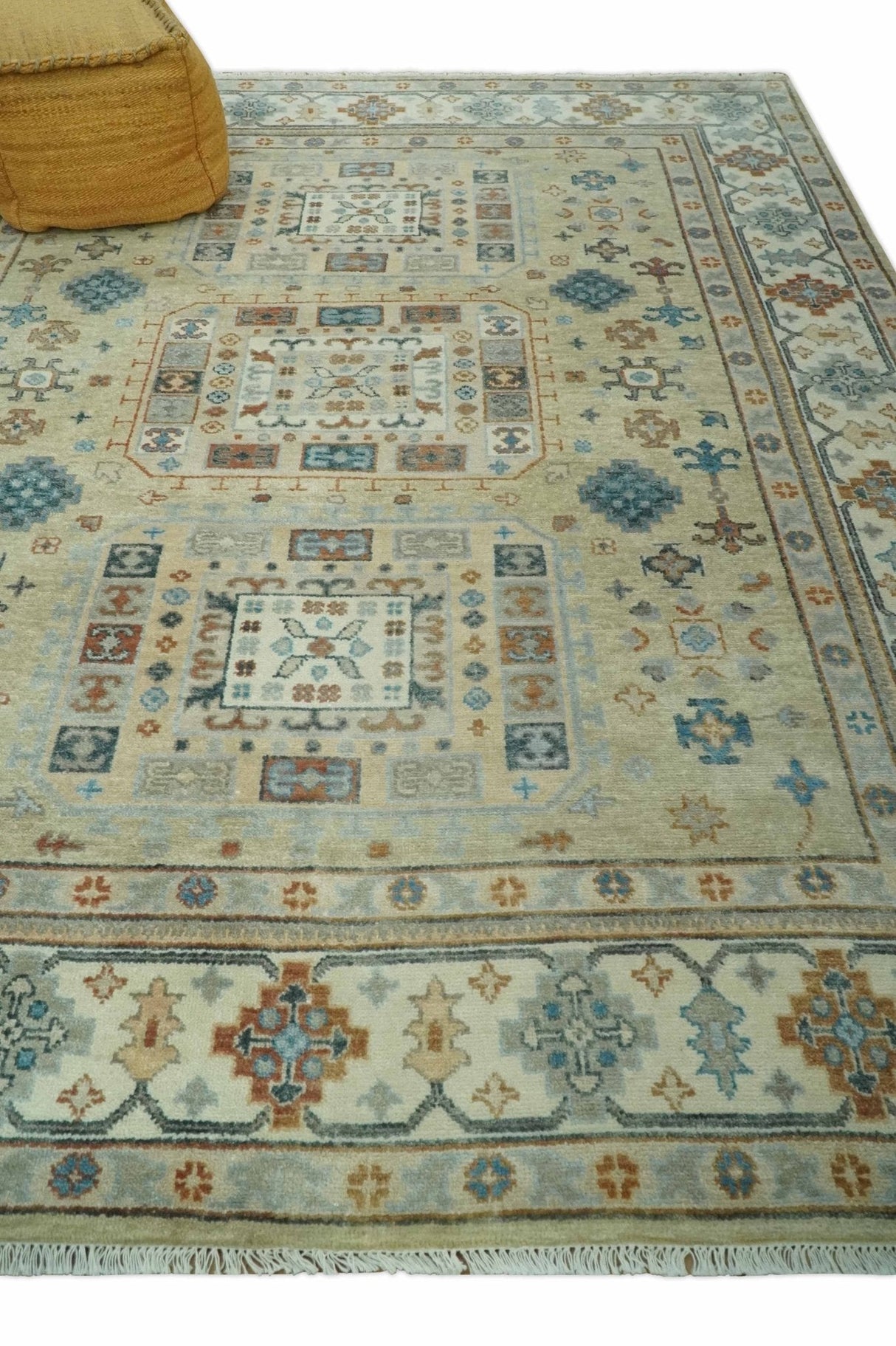 Traditional Mamluk Design Beige and Ivory Hand Knotted 8x10 wool area rug