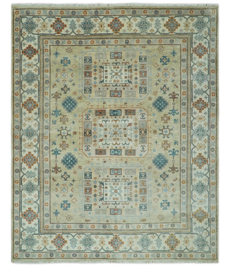 Traditional Mamluk Design Beige and Ivory Hand Knotted 8x10 wool area rug