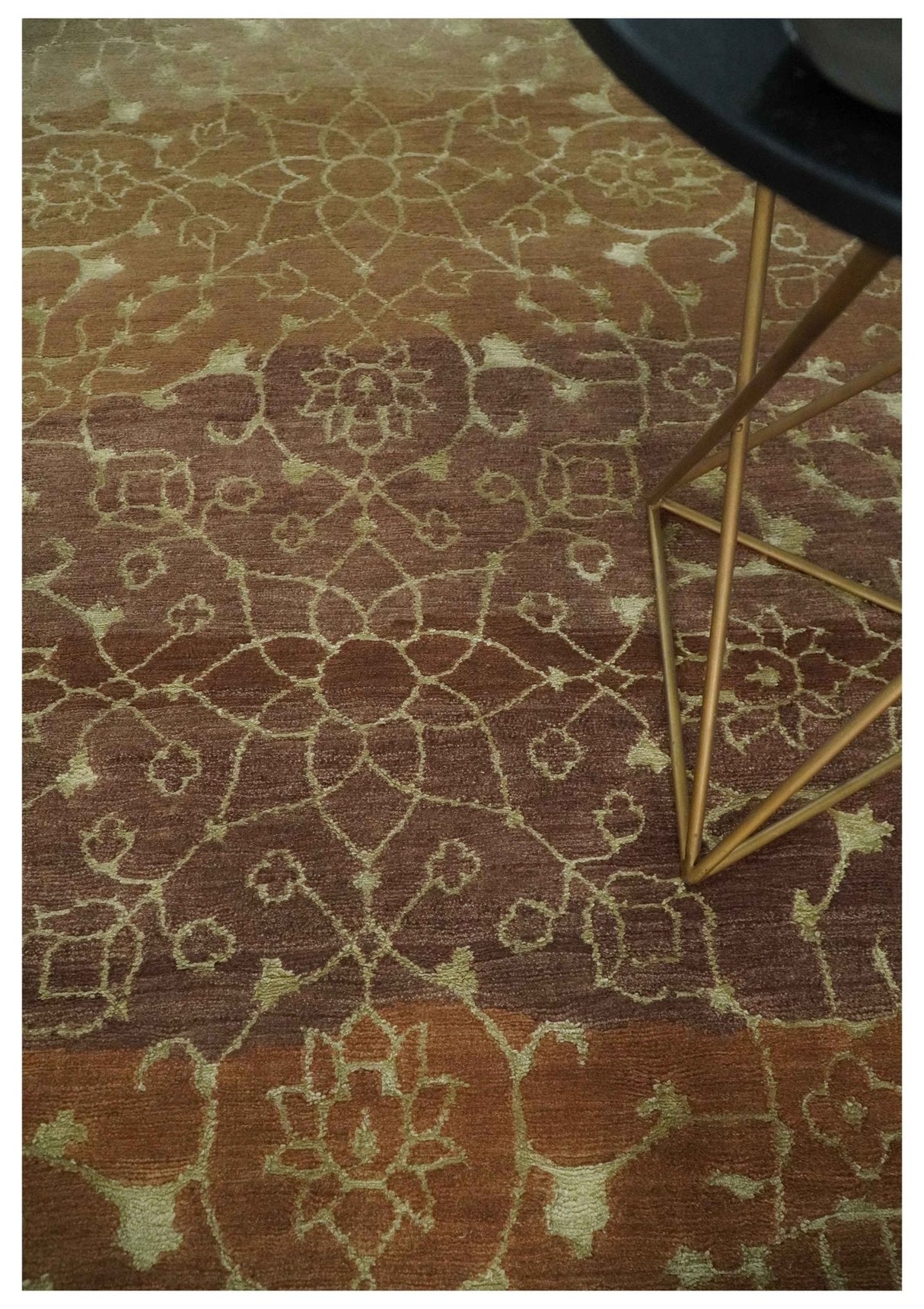 Traditional Olive, Brown, Rust and Beige 5x8 Handloom Wool and Art Silk Area Rug