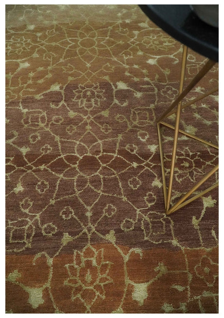 Traditional Olive, Brown, Rust and Beige 5x8 Handloom Wool and Art Silk Area Rug