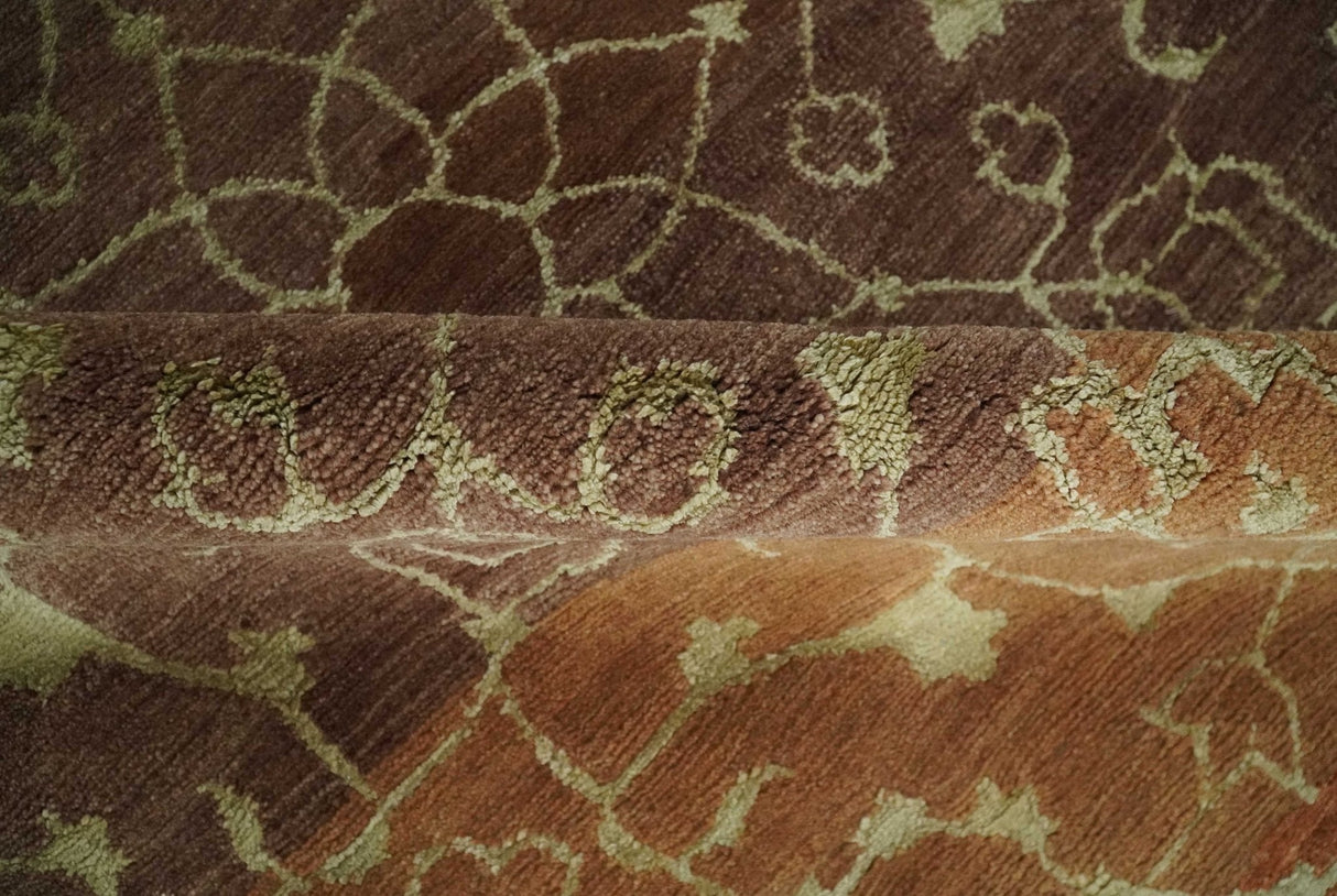 Traditional Olive, Brown, Rust and Beige 5x8 Handloom Wool and Art Silk Area Rug