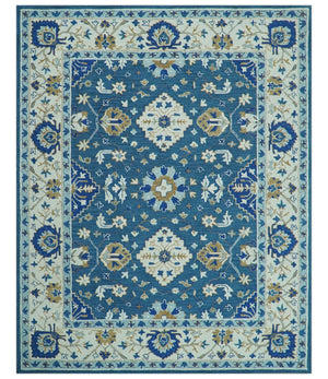 Traditional Oriental Design Beige And Blue Hand Tufted 8x10 Wool Area Rug