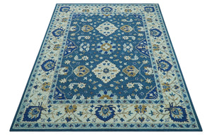 Traditional Oriental Design Beige And Blue Hand Tufted 8x10 Wool Area Rug