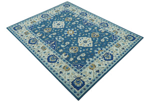 Traditional Oriental Design Beige And Blue Hand Tufted 8x10 Wool Area Rug