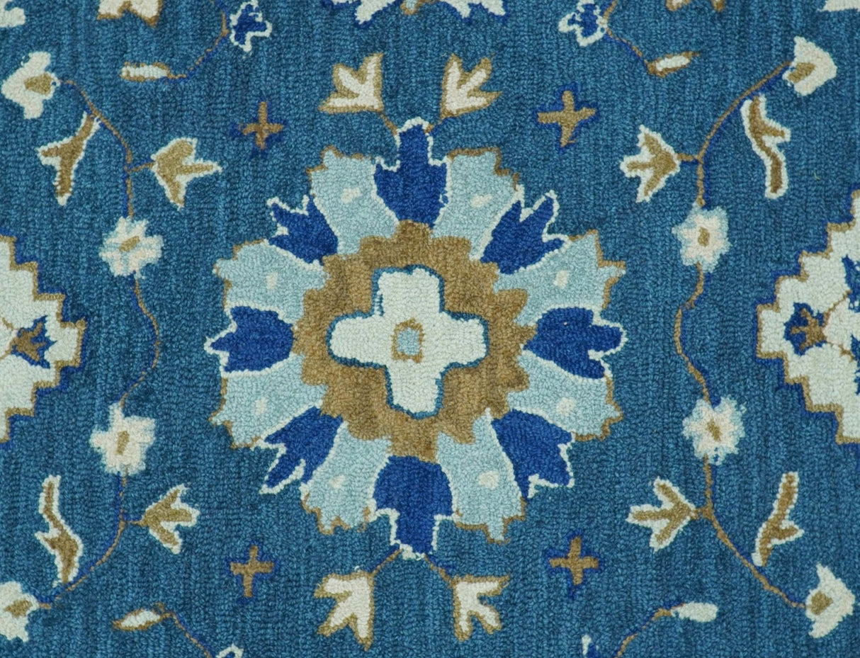 Traditional Oriental Design Beige And Blue Hand Tufted 8x10 Wool Area Rug