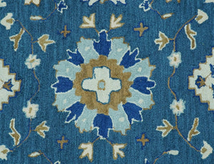 Traditional Oriental Design Beige And Blue Hand Tufted 8x10 Wool Area Rug