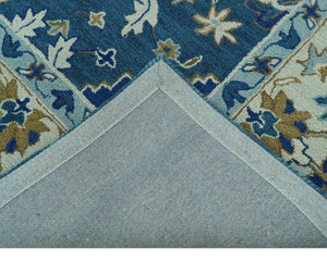 Traditional Oriental Design Beige And Blue Hand Tufted 8x10 Wool Area Rug