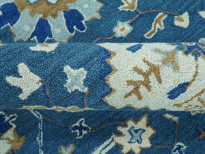 Traditional Oriental Design Beige And Blue Hand Tufted 8x10 Wool Area Rug