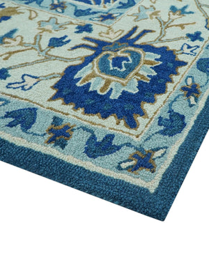 Traditional Oriental Design Beige And Blue Hand Tufted 8x10 Wool Area Rug