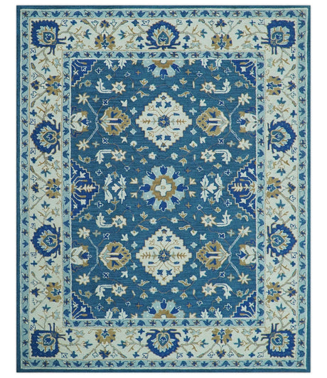 Traditional Oriental Design Beige And Blue Hand Tufted 8x10 Wool Area Rug