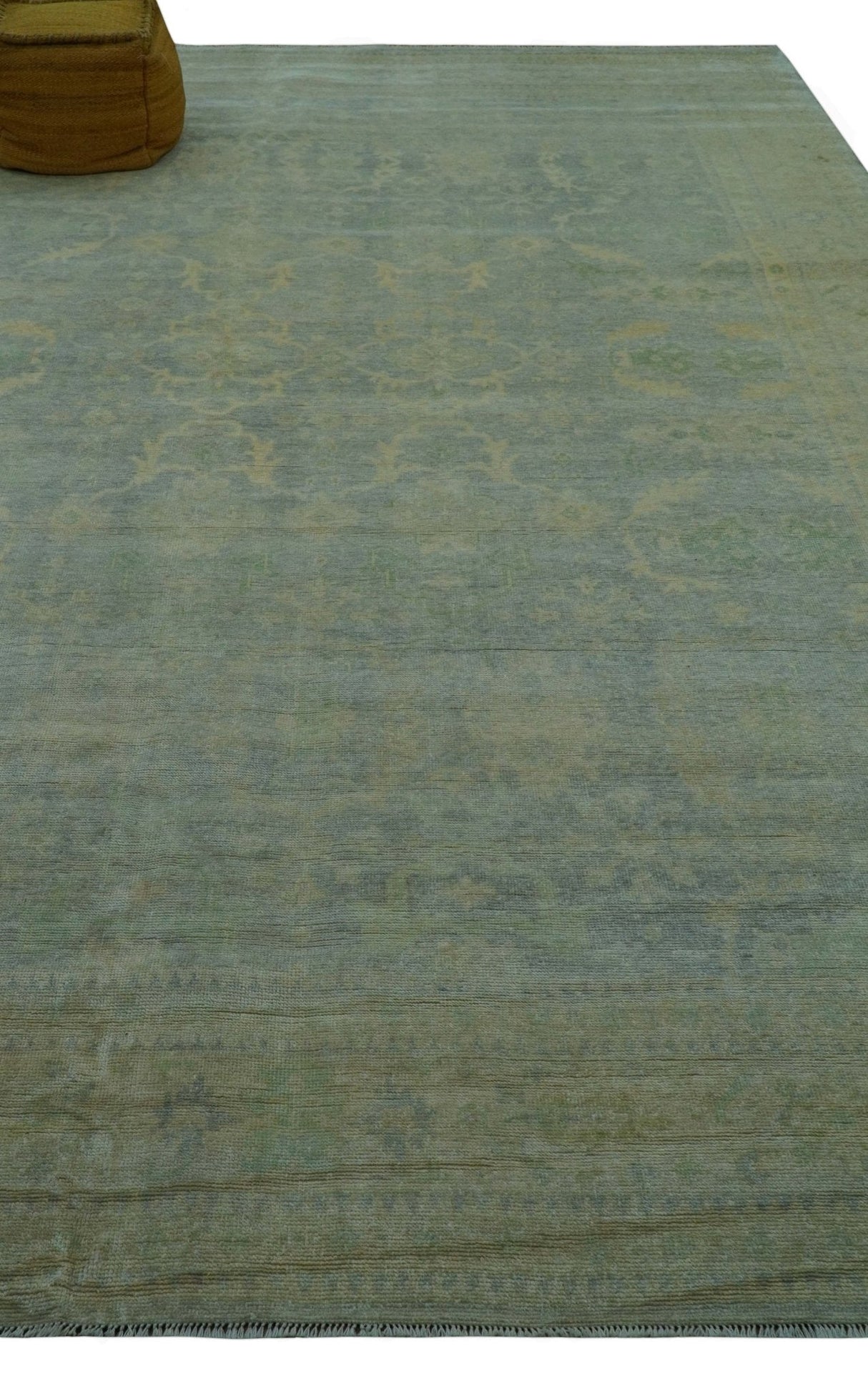 Traditional Oushak Beige And Blue 10x14 Hand Knotted Wool Area Rug