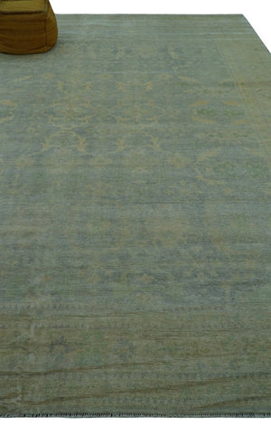 Traditional Oushak Beige And Blue 10x14 Hand Knotted Wool Area Rug