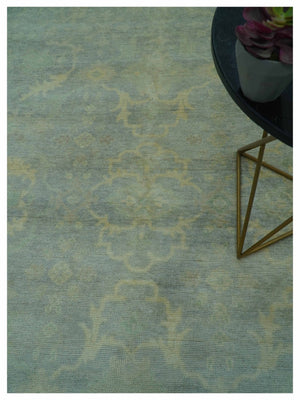 Traditional Oushak Beige And Blue 10x14 Hand Knotted Wool Area Rug