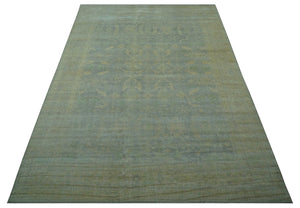 Traditional Oushak Beige And Blue 10x14 Hand Knotted Wool Area Rug