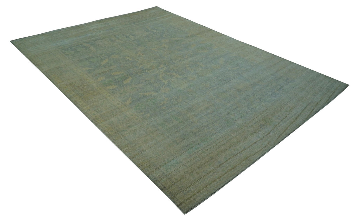 Traditional Oushak Beige And Blue 10x14 Hand Knotted Wool Area Rug