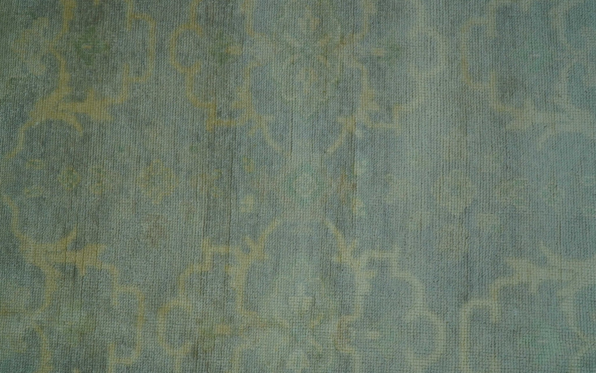 Traditional Oushak Beige And Blue 10x14 Hand Knotted Wool Area Rug