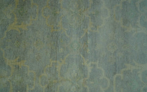 Traditional Oushak Beige And Blue 10x14 Hand Knotted Wool Area Rug