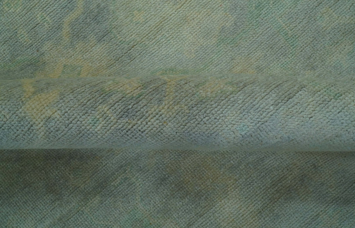 Traditional Oushak Beige And Blue 10x14 Hand Knotted Wool Area Rug