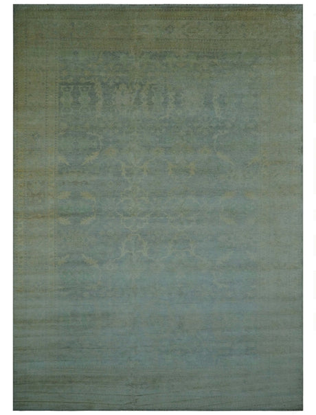 Traditional Oushak Beige And Blue 10x14 Hand Knotted Wool Area Rug