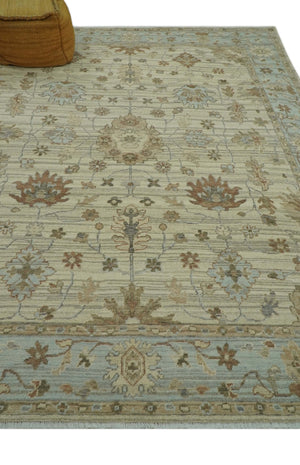 Traditional Oushak Beige, Brown And Blue 8X10 Hand Knotted wool rug