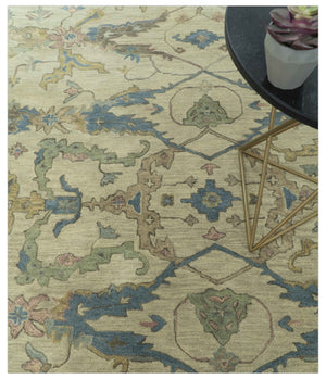 Traditional Oushak Design Beige And Blue Hand Tufted 8x10 Wool Area Rug