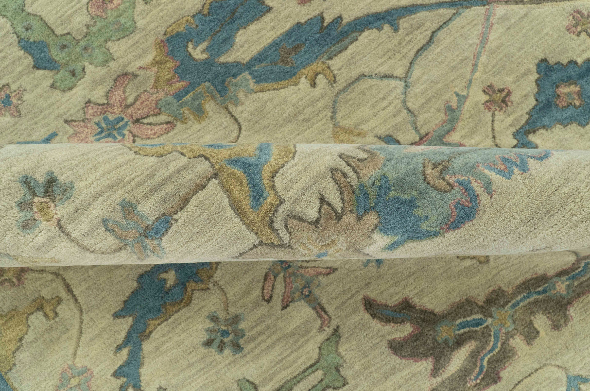 Traditional Oushak Design Beige And Blue Hand Tufted 8x10 Wool Area Rug